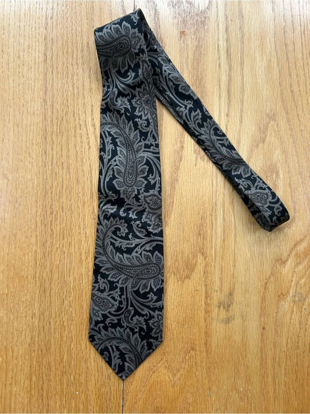 Collezione Zenio Silk Tie Mens Paisley Necktie Black Gray Handmade Spain Vintage